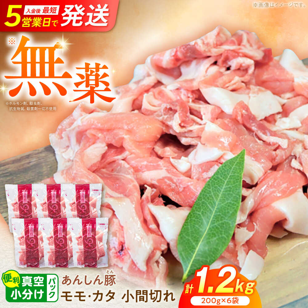 【ふるさと納税】無薬育ちのあんしん豚 豚肉 カタ ・ モモ こま切れ 1.2kg （200g × 6袋） / 豚肉 小間切れ 大容量 小分け 薄切り 冷凍 白川町 / 藤井ファーム[AWAF060]