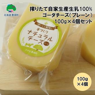 搾りたて自家生産生乳100%使用！ゴーダチーズ（プレーン）100g×4個セット【北海道十勝 豊頃町】［チーズ工房「幸」］"北海道 十勝 豊頃町"