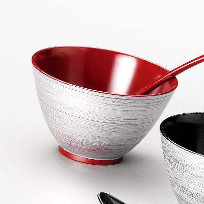 ふるさと納税 鯖江市 越前塗 銀刷毛多用椀ペア スプーンセット 吟朱・黒 φ12.2×7.4cm 食洗機・レンジ対応 |  | 01