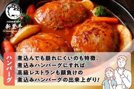 石垣島産 黒毛和牛 新里牛 職人手ごね生ハンバーグ（150g×4）600g ＆ 職人手ごね生ハンバーグの種（500g×1）500g 合計1.1kg SZ-50