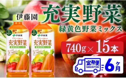 充実野菜 緑黄色野菜ミックスペットボトル　740g×15本　6ヶ月定期便【伊藤園 野菜ジュース 全６回 健康 ヘルシー】