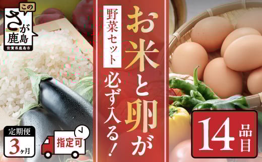 
            野菜定期便 3ヶ月 お米も届く 肥前の国 農産物 大満足 定期便 3回 野菜 卵 米 果物 新鮮 セット 詰め合わせ 定期便 産地直送 肥前 ふるさと納税 佐賀県 鹿島市 E-61 [E-61]
          
