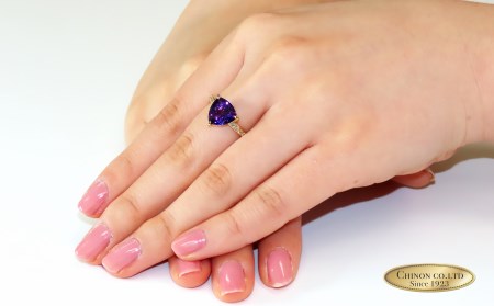 指輪 トリリアントアメジスト ダイヤモンド リング K18イエローゴールド アクセサリー