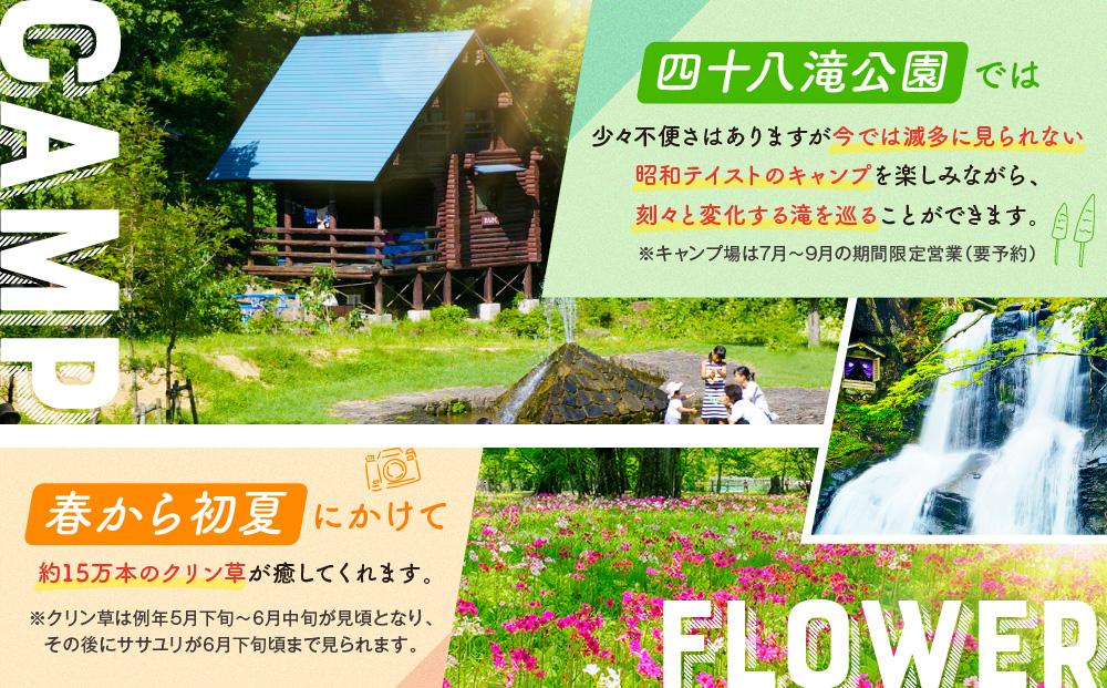 入浴・食事・リラクゼーション・岩盤浴・キャンプ(バンガロー)共通利用券【四十八滝温泉しぶきの湯＋キャンプ場】飛騨国府観光株式会社 EL001