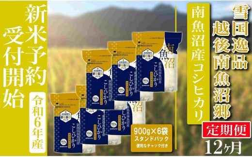 【新米予約・令和6年産】定期便 精米900ｇ×６袋スタンドパック 全12回 越後南魚沼郷 南魚沼産コシヒカリ