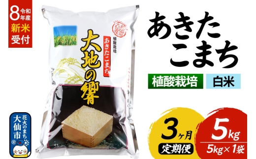 ＜令和8年産 新米受付＞《定期便3ヶ月》米 植酸栽培 あきたこまち「大地の響」5kg（5kg×1袋）【白米】精米 秋山商店 [先行予約 新米 お米 こめ 白米 精米 植酸栽培 あきたこまち 大地の響 ブランド米 秋田県産 大仙市]