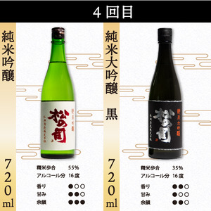 定期便 日本酒 松の司 8本 ( 2種類 × 4回 ) 720ml 「純米酒」 「AZOLLA50」 「楽」 「陶酔」 「純米吟醸」 「竜王山田錦」 「特別純米酒」 「黒」金賞 受賞酒造 (日本酒 地