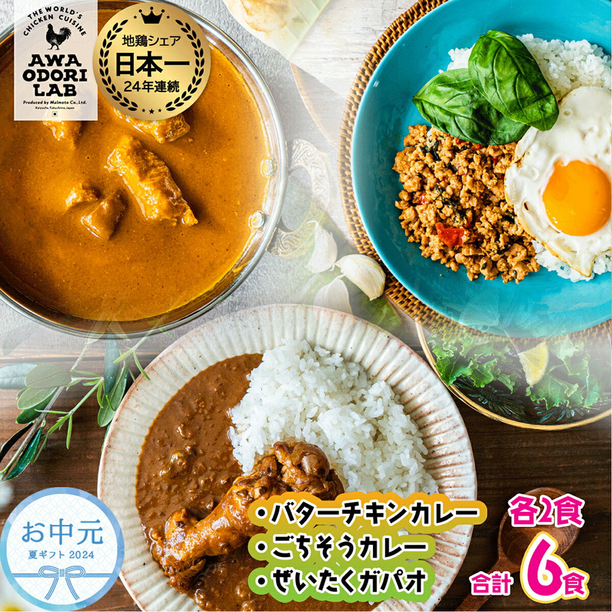 【ふるさと納税】 お中元 旅する阿波尾鶏シリーズ 3種 各2食入 計6食 バターチキンカレー ごちそうカレー ぜいたくガパオ カレー ガパオ タイ料理 常温 レトルト