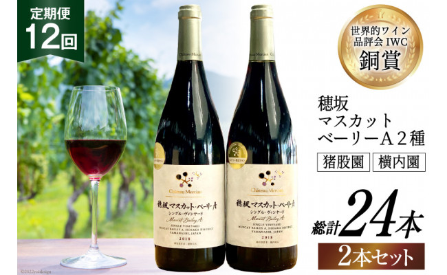 
定期便 ワイン セット 穂坂マスカット・ベーリーＡ シングル・ヴィンヤード 750ml×2種×12回 酒 ワイン 赤ワイン / シャトー・メルシャン 勝沼ワイナリー / 山梨県 韮崎市 [20741001]
