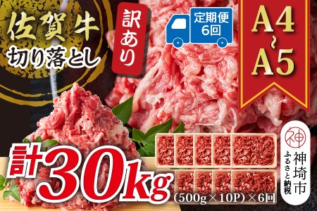 【6か月定期便】訳あり！【A4～A5】佐賀牛切り落とし 5kg(500g×10P)×6回【肉 牛肉 ブランド牛 黒毛和牛 ふるさと納税】(H112325)