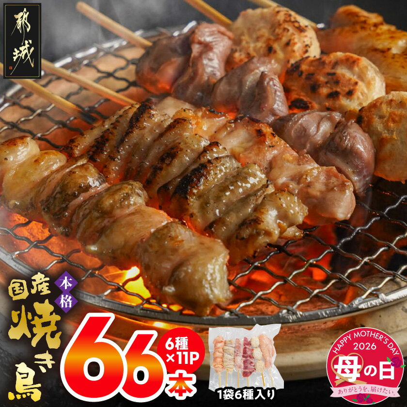 【ふるさと納税】【母の日】職人串打ちの本格焼き鳥66本！！≪5月7日〜10日お届け≫ - TVで紹介されました！ 焼鳥串 生冷凍串 66本 鶏肉 国産 小分け 母の日 ギフト プレゼント 贈答用 送料無料 MJ-3312-MG【宮崎県都城市】