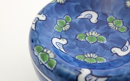 源右衛門窯 染錦水鳥図 小物入 蓋物 器 水鳥 お漬物 有田焼 ad080