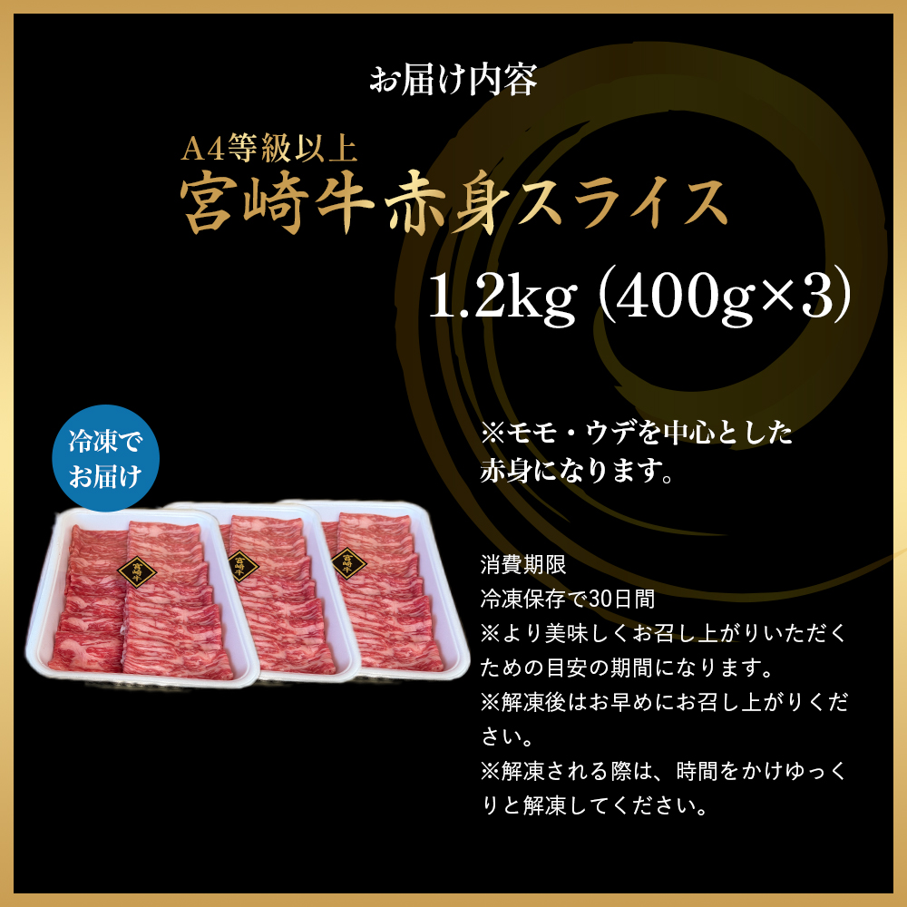 【A4等級以上】宮崎牛赤身スライス 1.2kg 黒毛和牛 牛肉 赤身 すき焼き 内閣総理大臣賞4大会連続受賞
