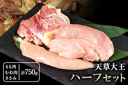 天草大王　ハーフセット 約750g【幻の地鶏】もも・むね・ささみ各1枚 熊本県産 長洲町《60日以内に出荷予定(土日祝除く)》---dn_fasohalf_60d_r7_11000_750g---