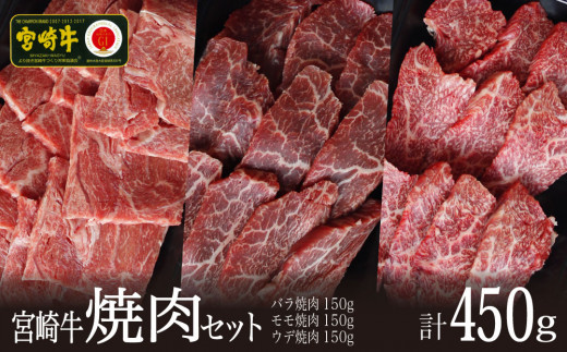 
            ＜宮崎牛＞焼肉セット（バラ・モモ・ウデ）合計450g ※60日以内に出荷【C297】
          