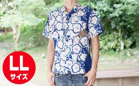 島田帯シャツ　男性用（椿　半染り青）LL