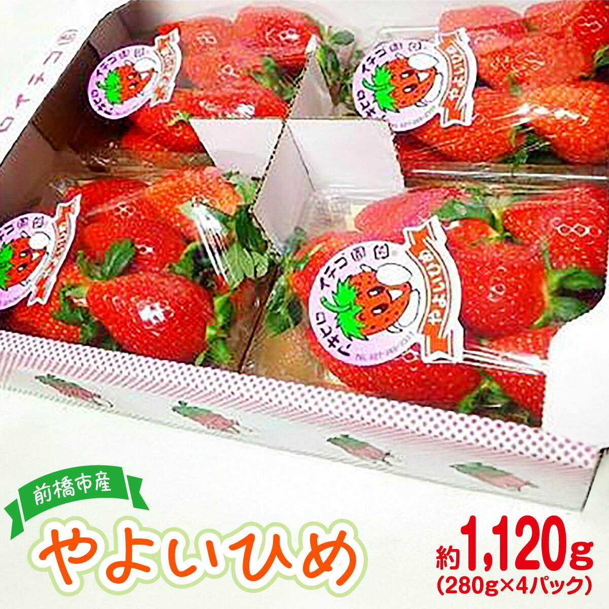 【ふるさと納税】家庭用いちご やよいひめ 約280g×4パック（箱入り） 合計1120g｜ 朝採れ やみつき高品質 たっぷり 贈答用 新鮮 完熟 いちご 旬 苺 ストロベリー 高級 産地直送 果汁 甘い あまい 人気 高評価 高糖度 ごほうび プレゼント 群馬県 前橋市