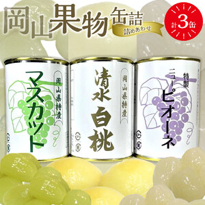 岡山果物 缶詰 3缶詰合せ（清水 白桃／マスカット／ニューピオーネ 各1缶）吉英フルーツ