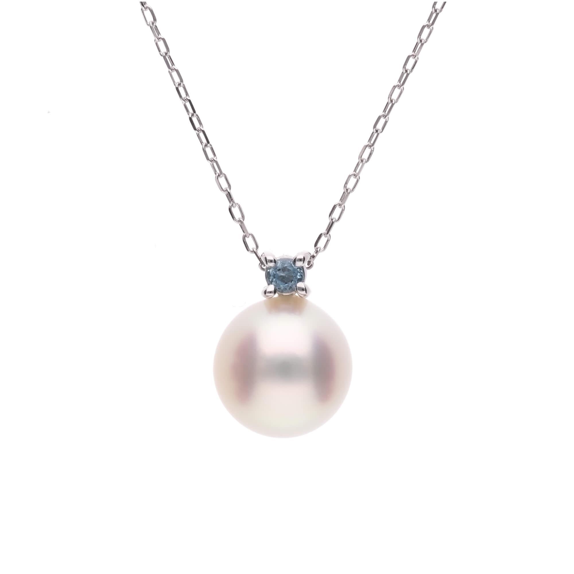 【ふるさと納税】11月 誕生石 ブルートパーズ 無調色 アコヤ真珠（日本） 8.0mm ラウンド Pt900 プラチナ ペンダント ネックレス（チェーン付き） | アクセ ファッション 人気 おすすめ 送料無料