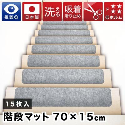 ふるさと納税 海南市 薄型吸着 ラウンド階段マット 70cm×15cm 15枚入り グレー BTS104385502