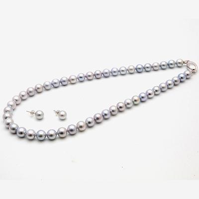 ふるさと納税 長崎市 あこや真珠(8-8.5mm珠、グレー系)ネックレス&ピアスセット |  | 01