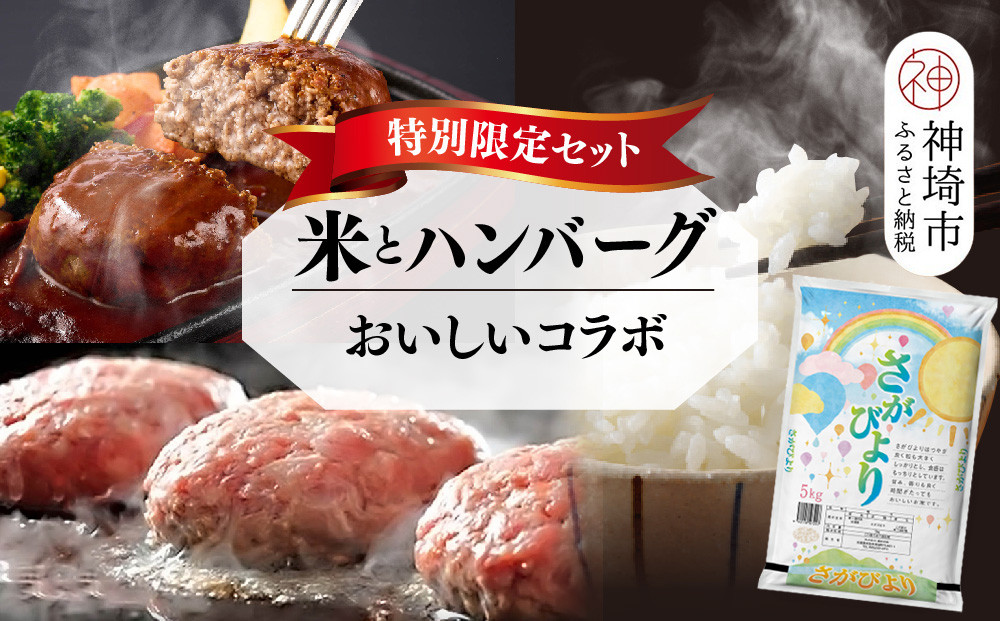 
            【2回定期便】特別限定セット さがびよりと佐賀牛ハンバーグ おいしいコラボ【米 ブランド米 肉 牛肉 ブランド牛 ハンバーグ お手軽】(H996P110)
          
