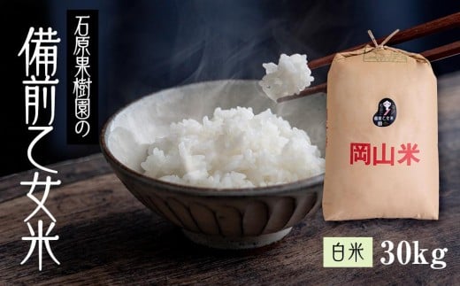 【先行予約】令和7年産 石原果樹園の備前乙女米 白米 30kg （30kg×1袋）【新米 お米 米 精米 白米 ライス おむすび おにぎり ご飯 乳酸菌栽培 岡山県産 岡山市 おすすめ 人気】