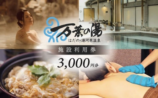 はだの・湯河原温泉 万葉の湯 施設利用券 3,000円分｜温泉 癒し ロウリユ サウナ 露天風呂 貸切風呂 湯河原温泉 宴会 健康ランド 食事 日帰り温泉 休憩 マッサージ ゲーム キッズランド 宿泊 リラックス 美肌 研修 24時間 万葉倶楽部 丹沢 秦野 神奈川 関東
