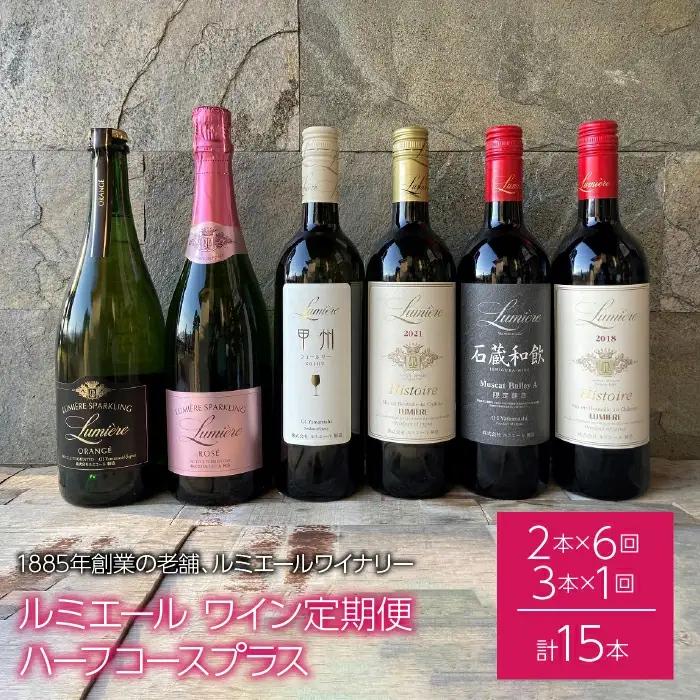 ルミエール ～ ワイン 定期便 ハーフコース プラス ～ ワイン定期便 定期便 赤ワイン 白ワイン スパークリング オランジェ デラウェア マスカットベーリーＡ 飲み比べ 甲州 甲州ワイン 国産ワイン 山梨県産 笛吹市産
