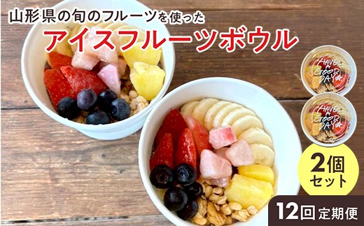 
                  【山形県の旬のフルーツ】を使ったアイスフルーツボウル2個×12回定期便 さくらんぼ もも シャインマスカット ラ・フランス りんご F2Y-4429
                