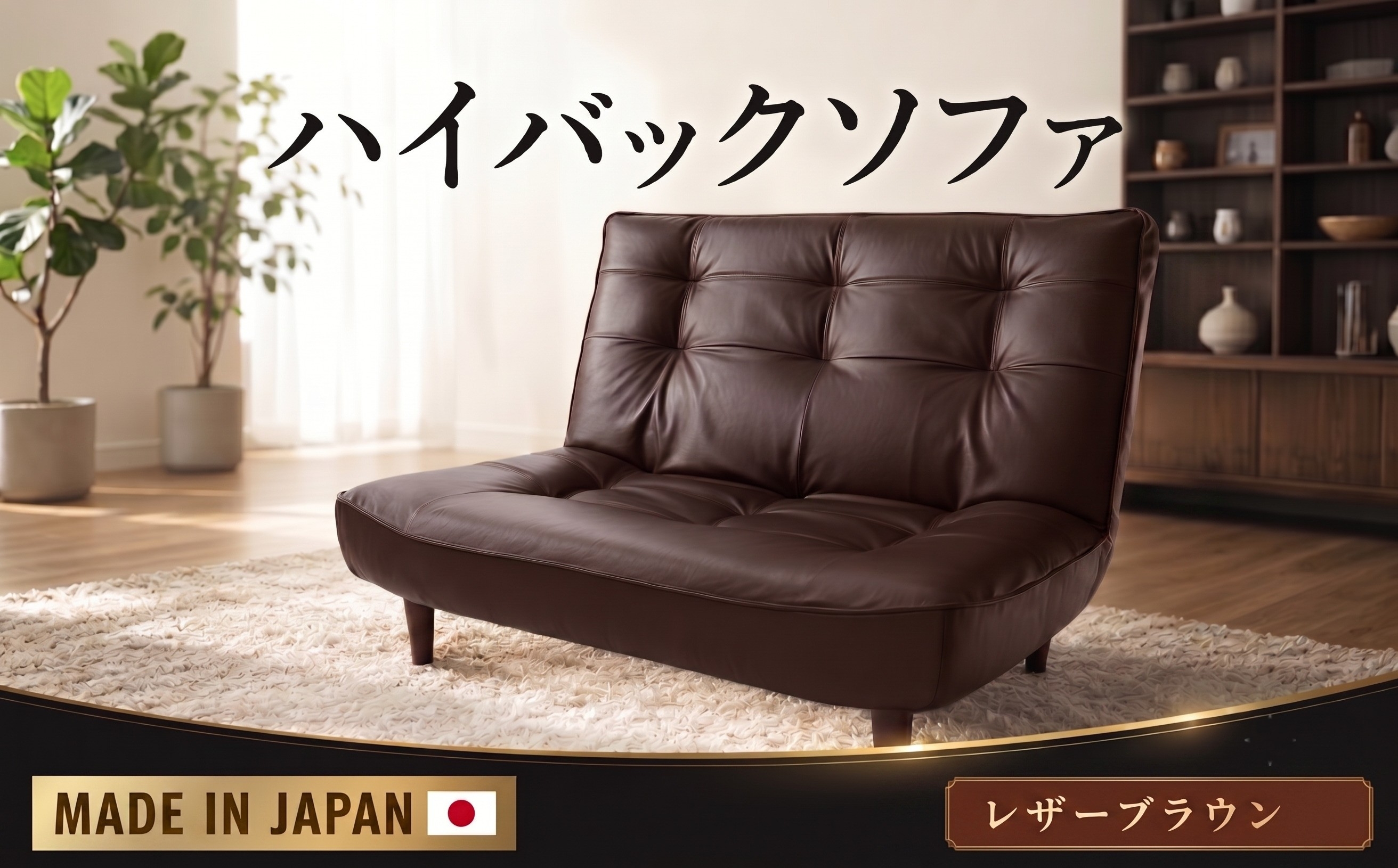 和楽ハイバックソファ2P PVCレザーブラウン 神奈川県