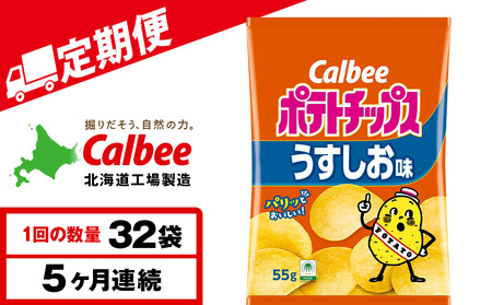 【定期便5カ月】カルビーポテトチップス＜うすしお＞16袋入×2箱《千歳工場製造》