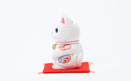 木目込人形（招き猫・風水（中）白） ／ まねきねこ 猫 飾り物 人形 置物 ちりめん 伝統工芸 縁起 開運招福 千客万来 商売繁盛 金運 インテリア プレゼント 雑貨 可愛い 柿沼東光 クールジャパン