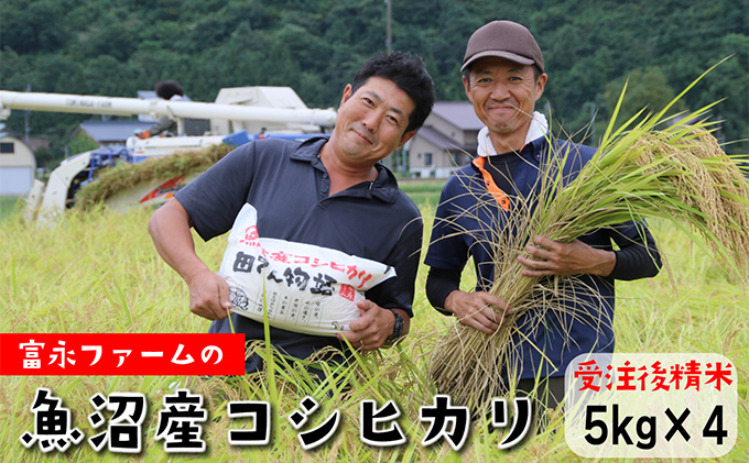 
[№5762-0981]［令和5年産］富永ファーム「田でん物語」魚沼産コシヒカリ（精米）20kg（5kg×4）
