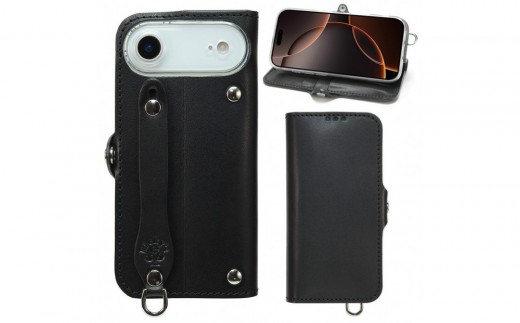 EFGS iPhone Air 手帳型 ケース 栃木ブラック 【左開き】 TPU スタンド カード入れ ベルト付き 栃木レザー 本革 リッキーズ