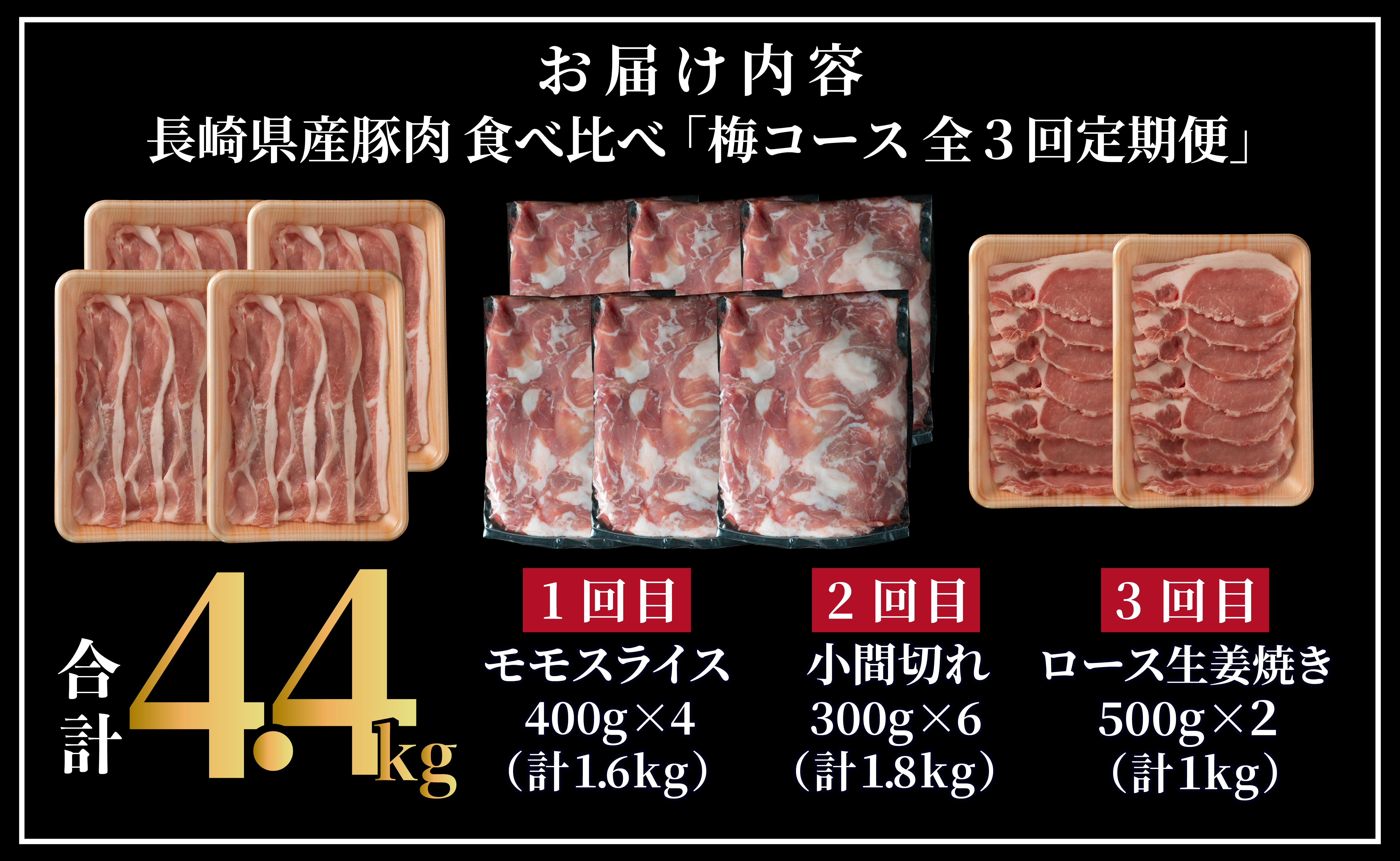B621 《定期便》長崎県産豚 食べ比べ 梅コース【3回お届け】