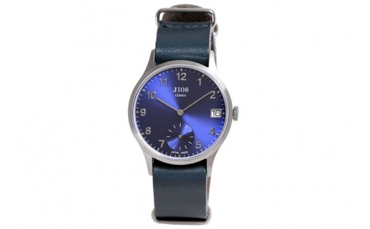 JIOS OMI 日本製 クラシックスタイル クオーツ腕時計 メンズ レディース ウォッチ ユニセックス 男女兼用 Made in Shiga スモールセコンド シルバー×ブルー 栃木レザー NATOベルト （ブルーネイビー）
