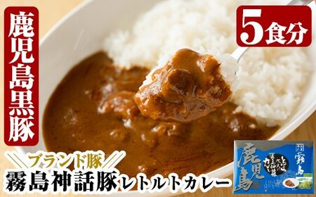 A-044 《通常便》鹿児島黒豚 霧島神話豚レトルトカレー ＜160g×5食＞ 計5食【富士食品】霧島市 カレー レトルトカレー カレーライス ポークカレー レトルト食品 鹿児島黒豚 熟成カレー 豚肉 ブランド 霧島神話豚 常温保存 温めるだけ