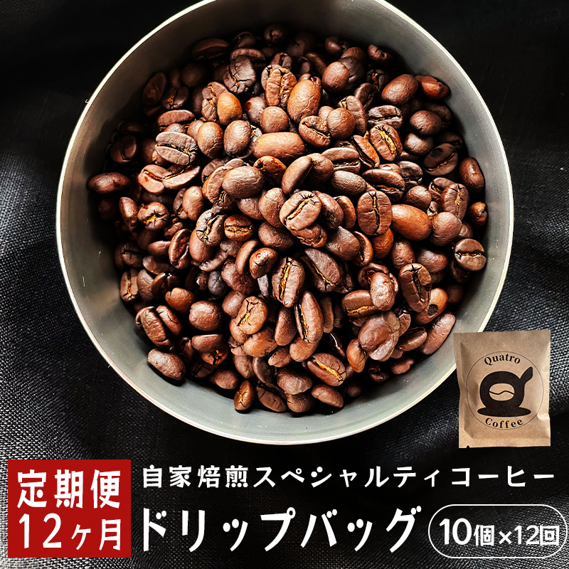 【１２ヶ月定期便】自家焙煎スペシャルティコーヒー 合計120杯分 ドリップバッグ 12g×10個×12回 ドリップコーヒー 珈琲 １年