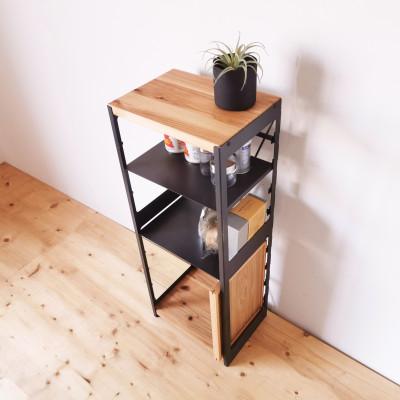 ふるさと納税 守口市 高さ調節の出来る 無垢材とアイアンのシェルフ 棚板アイアン / W32×D23×H83cm 簡単組立 |  | 01