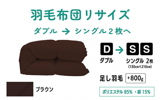 No.139-05 【ブラウン】ダブル1枚→シングル2枚リサイズ/ポリエステル混綿 ／ 寝具 布団 ふんわり ふっくら 個別管理 東京都