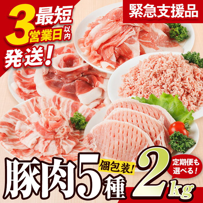 【ふるさと納税】 豚肉 5種 セット (総量2‐24kg：1・3・6・12回) 豚 小分け こま切れ ロース スライス バラ ミンチ しゃぶしゃぶ 定期便 個包装 詰め合わせ 食べ比べ 3営業日以内発送 内容量・お届け回数が選べる 【BD320・ BD321・BD322・BD323】【西日本畜産】