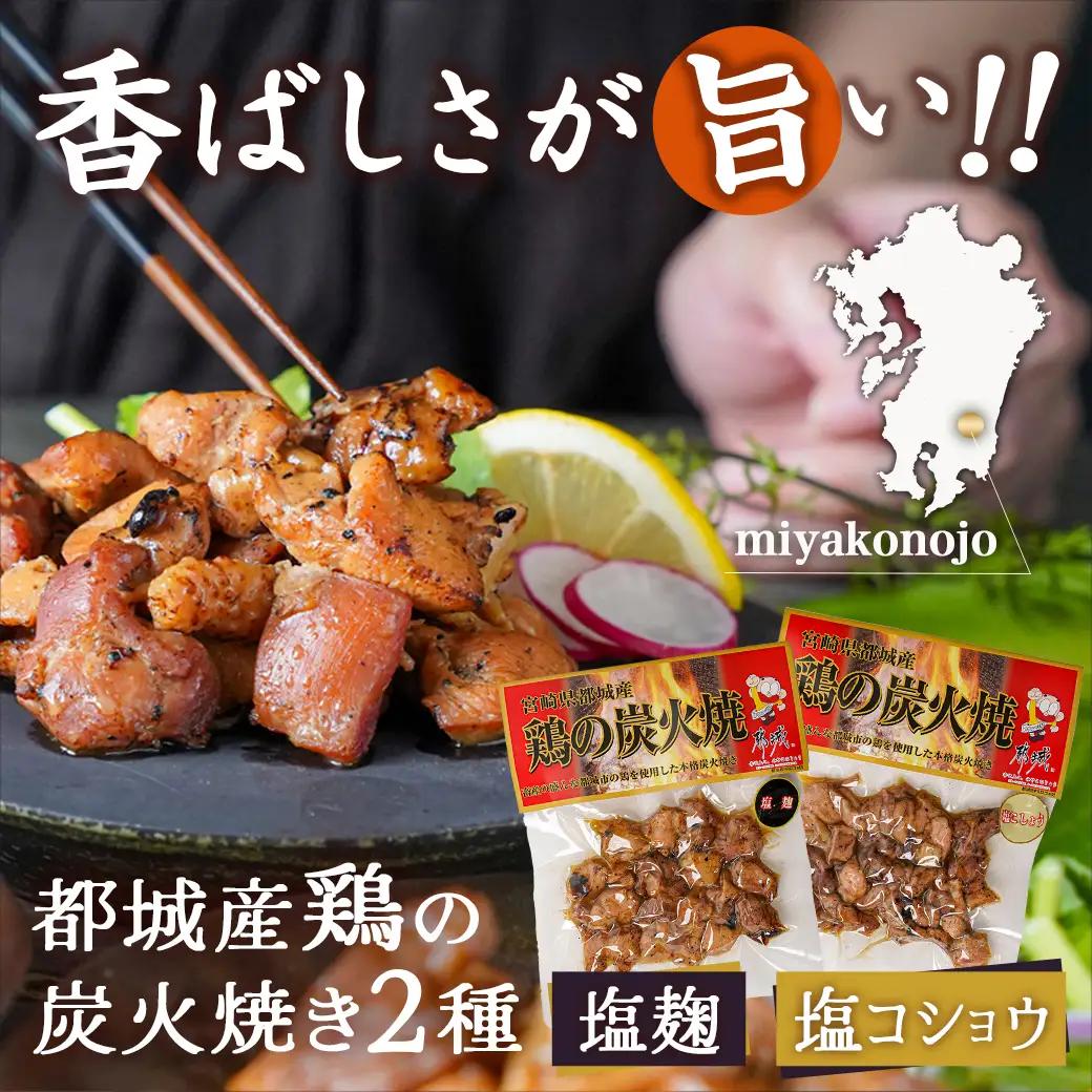 都城産炭火焼き鶏2種セット※ポスト投函〔LC-9202〕_(都城市) ソウルフード 炭火焼き鶏 都城産鶏 常温保存 塩コショウ 塩麹 おつまみ