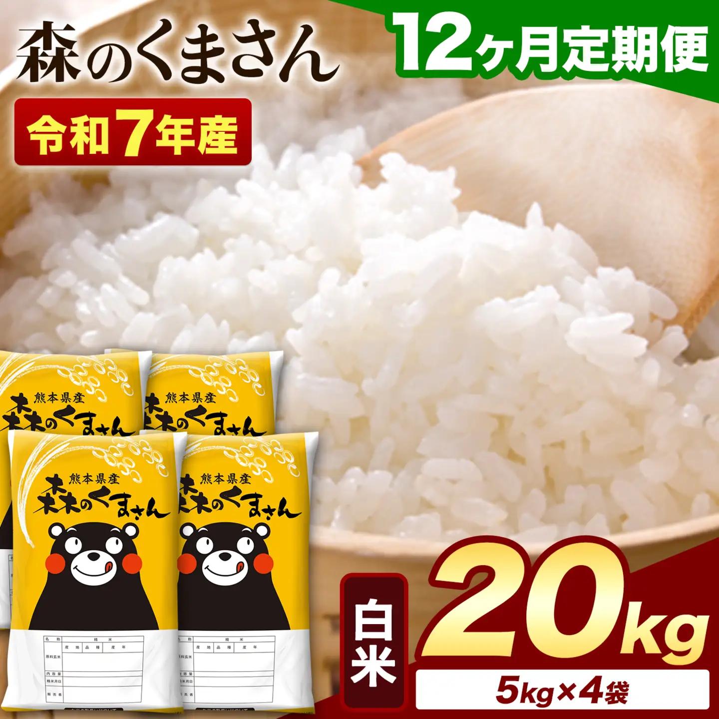 【12ヶ月定期便】令和7年産 白米 森のくまさん 20kg (5kg×4袋)《お申込み翌月から出荷》