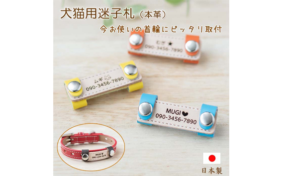 ペット用　着脱式迷子札　ネームタグ本革（2個セット） | 犬用 猫用 首輪 迷子札 ペットグッズ ペット用品 ブラブラしない ぴったりサイズ 愛犬 愛猫 名入れ オーダー品 革職人 おしゃれ 可愛い プレゼント 贈り物 てるべる 埼玉県 越谷市