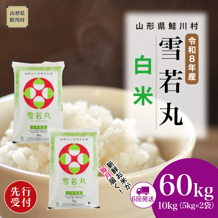 ＜令和8年産米先行受付＞ 山形県産 雪若丸 【白米】60kg定期便(10kg×6回)　配送時期指定できます！