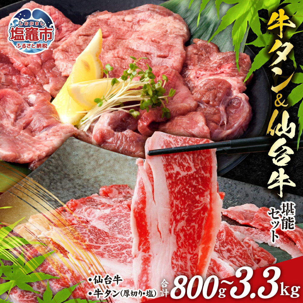【ふるさと納税】牛タン ＆ 仙台牛 お肉の宮城県堪能セット 800g〜3.3kg ｜ すき焼き 牛肉 お肉 牛たん タン タン塩 味付き タン中 厚切り 焼肉 BBQ バーベキュー 食べ比べ セット 冷凍 A5 B5 ランク 塩竈市 塩釜市 宮城県 おすすめ
