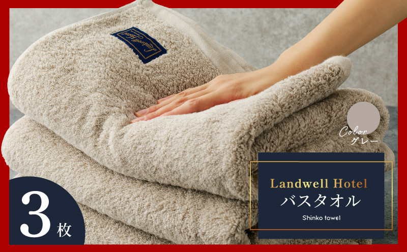 
            Landwell Hotel バスタオル グレー 3枚【チョイス限定 タオル 泉州タオル 単色 吸水 普段使い 無地 シンプル 日用品 ふわふわ ふかふか 家族 ファミリー】
          