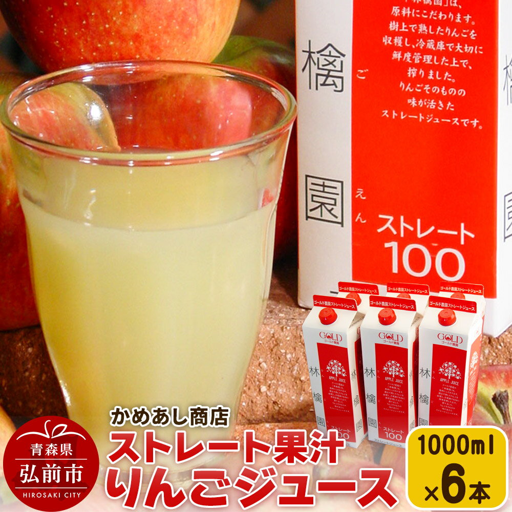 【ふるさと納税】りんごジュース ストレート果汁【林檎園】1000ml×6本 紙パック ゴールド農園 かめあし商店