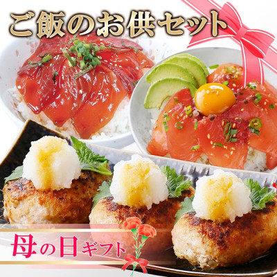 
            ＜母の日＞ご飯のお供セット(鹿籠豚手作りハンバーグ・かつお丼・まぐろ丼) A3-125M【1485862】
          